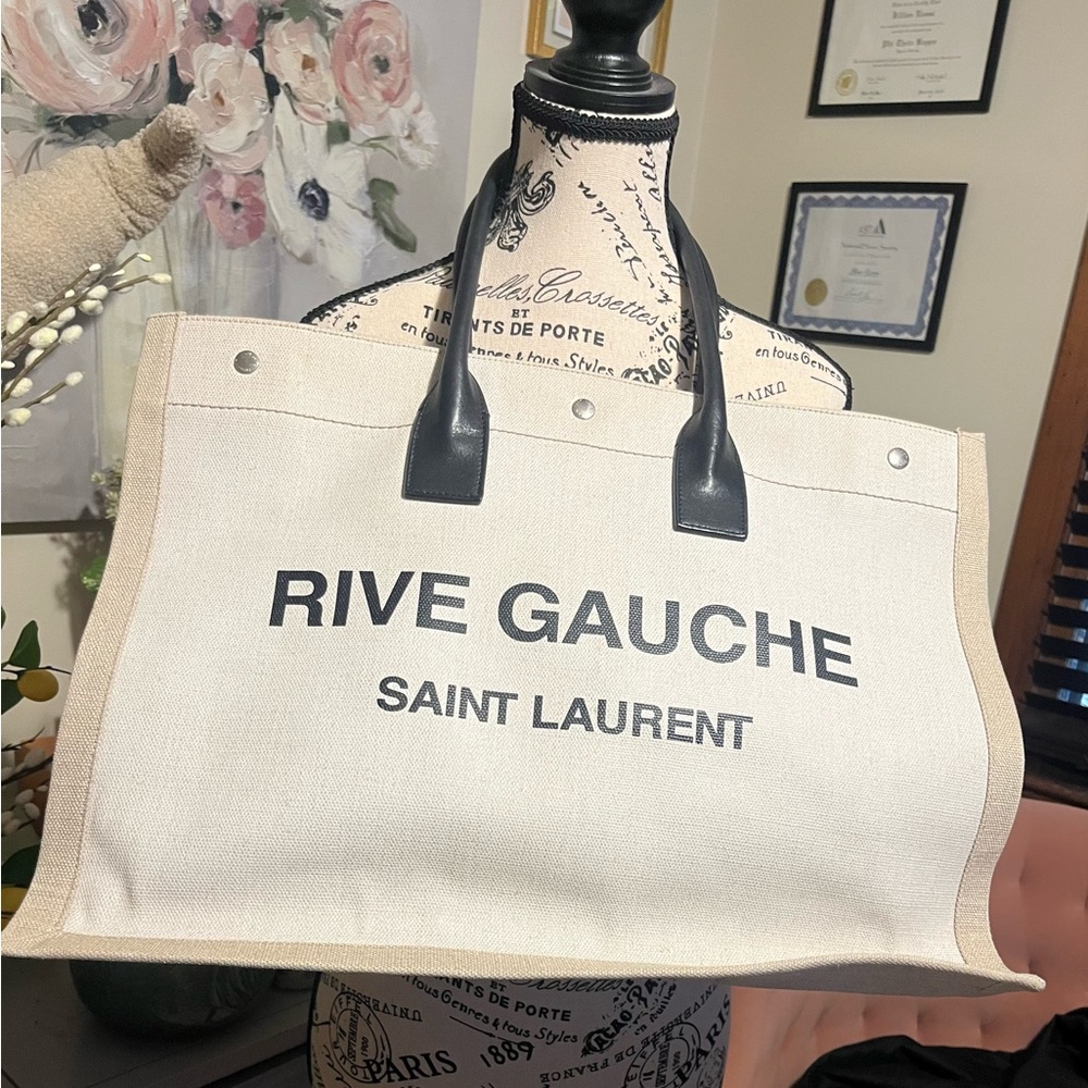 Saint Laurent Rive Gauche Beige and Black Tote